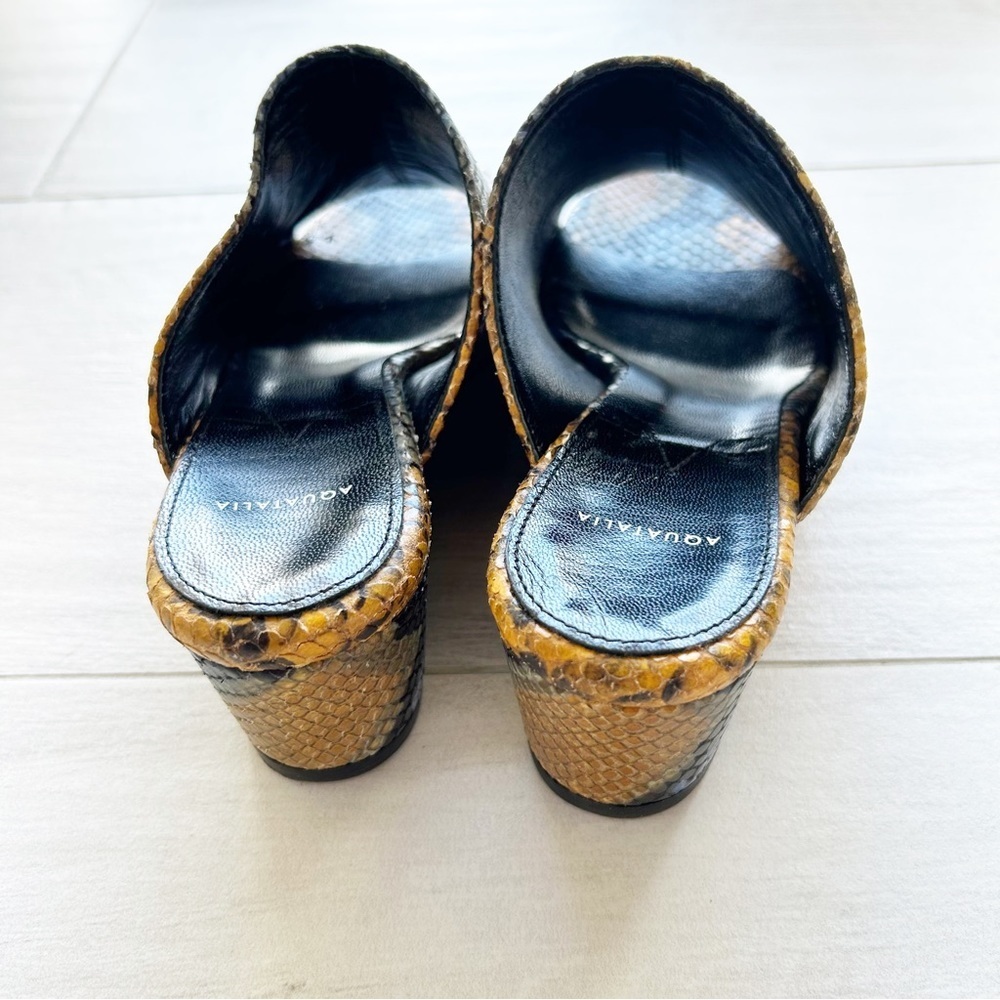 Aquatalia Made in Italy Leather Yellow & Blue Snake Peep Toe Wedge Sandals 7.5 - Picture 5 of 7